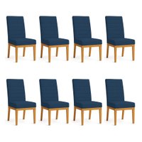 Kit 8 Cadeiras de Jantar Solana Veludo Azul Marinho Base de Madeira - Pallazio