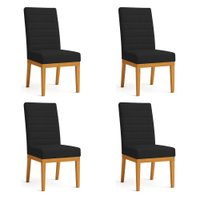Kit 4 Cadeiras de Jantar Solana Veludo Preto Base de Madeira - Pallazio