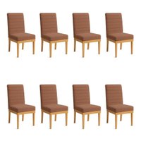 Kit 8 Cadeiras de Jantar Solana Boucle Terracota Base de Madeira - Pallazio