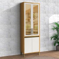 Paneleiro Tempranillo 4 Portas com Vidro Reflecta 100% Mdf Amêndoa/Off White - Rio Doce