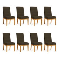 Kit 8 Cadeiras de Jantar Solana Suede Marrom Base de Madeira - Pallazio