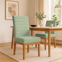 Cadeira de Jantar Solana Boucle Verde Pistache Base de Madeira - Pallazio