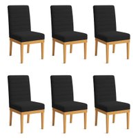 Kit 6 Cadeiras de Jantar Solana Boucle Preto Base de Madeira - Pallazio