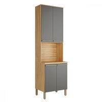 Paneleiro Napoli 4 Portas 3 Prateleiras 100% Mdf Amêndoa/Cinza - Rio Doce