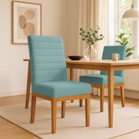 Cadeira de Jantar Solana Boucle Azul Majestic Base de Madeira - Pallazio