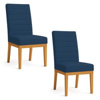 Kit 2 Cadeiras de Jantar Solana Veludo Azul Marinho Base de Madeira - Pallazio