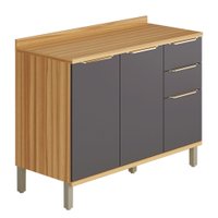 Balcão de Cozinha 120 Cm Sauvignon 2 Portas 3 Gavetas 100% Mdf Amêndoa/Cinza - Rio Doce