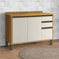 Balcão de Cozinha 120 Cm Tempranillo 2 Portas 3 Gavetas 100% Mdf Amêndoa/Off White - Rio Doce