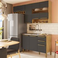 Cozinha Compacta Napoli 7 Portas 2 Gavetas 100% Mdf com Vidro 11066 Amêndoa/Cinza - Rio Doce