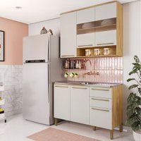 Cozinha Compacta Napoli 6 Portas 2 Gavetas 100% Mdf com Vidro Amêndoa/Off White - Rio Doce