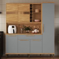 Cozinha Compacta Touriga 6 Portas 1 Gaveta 100% Mdf com Vidro Amêndoa/Cinza - Rio Doce