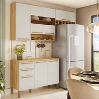 Cozinha Compacta Napoli 7 Portas 2 Gavetas 100% Mdf com Vidro Amêndoa/Off White - Rio Doce