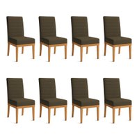 Kit 8 Cadeiras de Jantar Solana Linho Base de Madeira - Pallazio Cor:Marrom Café