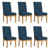 Kit 6 Cadeiras de Jantar Solana Suede Base de Madeira - Pallazio Cor:Azul Marinho