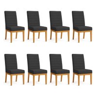 Kit 8 Cadeiras de Jantar Solana Suede Base de Madeira - Pallazio Cor:Preto