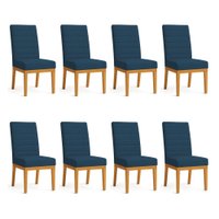 Kit 8 Cadeiras de Jantar Solana Suede Base de Madeira - Pallazio Cor:Azul Marinho