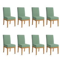 Kit 8 Cadeiras de Jantar Solana Linho Base de Madeira - Pallazio Cor:Verde Oliva