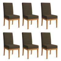 Kit 6 Cadeiras de Jantar Solana Linho Base de Madeira - Pallazio Cor:Marrom Café