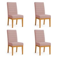 Kit 4 Cadeiras de Jantar Solana Veludo Base de Madeira - Pallazio Cor:Rosé
