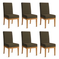 Kit 6 Cadeiras de Jantar Solana Linho Marrom Café Base de Madeira - Pallazio