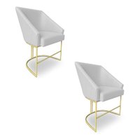 Kit 2 Poltronas Luxo Alana Bouclê Base Ferro Dourado - Pallazio Cor:Cinza