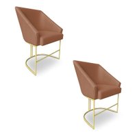 Kit 2 Poltronas Luxo Alana Bouclê Base Ferro Dourado - Pallazio Cor:Terracota
