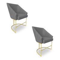 Kit 2 Luxo Alana Linho Base Ferro Dourado - Pallazio Cor:Grafite
