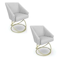 Kit 2 Poltronas Luxo Alana Bouclê Base Luxo Dourado - Pallazio Cor:Cinza