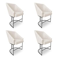 Kit 4 Poltronas Luxo Alana Linho Base Ferro Preto - Pallazio Cor:Bege