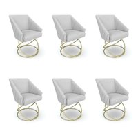 Kit 6 Poltronas Luxo Alana Bouclê Base Luxo Dourado - Pallazio Cor:Cinza