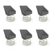Kit 6 Poltronas Luxo Alana Linho Base Luxo Dourado - Pallazio Cor:Grafite