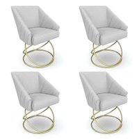 Kit 4 Poltronas Luxo Alana Bouclê Base Luxo Dourado - Pallazio Cor:Cinza