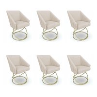 Kit 6 Poltronas Luxo Alana Linho Base Luxo Dourado - Pallazio Cor:Bege
