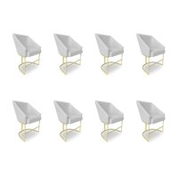 Kit 8 Poltronas Luxo Alana Bouclê Base Ferro Dourado - Pallazio Cor:Cinza
