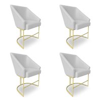 Kit 4 Poltronas Luxo Alana Bouclê Base Ferro Dourado - Pallazio Cor:Cinza