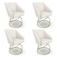 Kit 4 Poltronas Luxo Alana Bouclê Base Luxo Dourado - Pallazio Cor:Bege