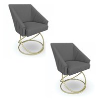 Kit 2 Poltronas Luxo Alana Linho Base Luxo Dourado - Pallazio Cor:Grafite