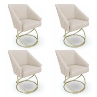 Kit 4 Poltronas Luxo Alana Linho Base Luxo Dourado - Pallazio Cor:Bege
