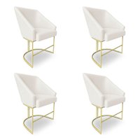Kit 6 Poltronas Luxo Alana Bouclê Base Ferro Dourado - Pallazio Cor:Bege