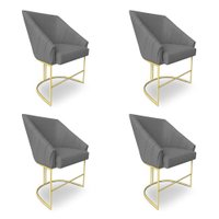 Kit 4 Luxo Alana Linho Base Ferro Dourado - Pallazio Cor:Grafite