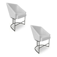 Kit 2 Poltronas Luxo Alana Bouclê Base Ferro Preto - Pallazio Cor:Cinza