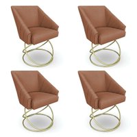 Kit 4 Poltronas Luxo Alana Bouclê Base Luxo Dourado - Pallazio Cor:Terracota