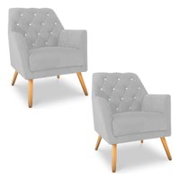 Kit 2 Poltronas Velvet Strass Veludo Pés de Madeira Cinza - Pallazio
