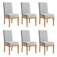 Kit 6 Cadeiras de Jantar Brisa Veludo Cinza Base de Madeira - Pallazio