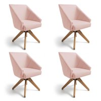 Kit 4 Poltronas Giratórias Alana Suede Rosa Bebê Base de Madeira - Pallazio