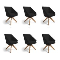 Kit 6 Poltronas Giratórias Alana Suede Preto Base de Madeira - Pallazio