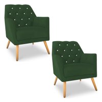 Kit 2 Poltronas Velvet Strass Veludo Pés de Madeira Verde - Pallazio