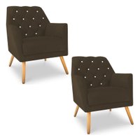 Kit 2 Poltronas Velvet Strass Veludo Pés de Madeira Marrom - Pallazio