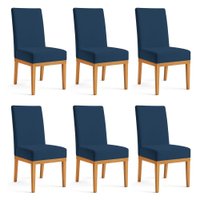 Kit 6 Cadeiras de Jantar Brisa Veludo Azul Marinho Base de Madeira - Pallazio