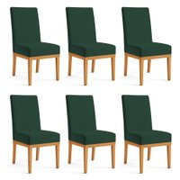 Kit 6 Cadeiras de Jantar Brisa Suede Verde Base de Madeira - Pallazio